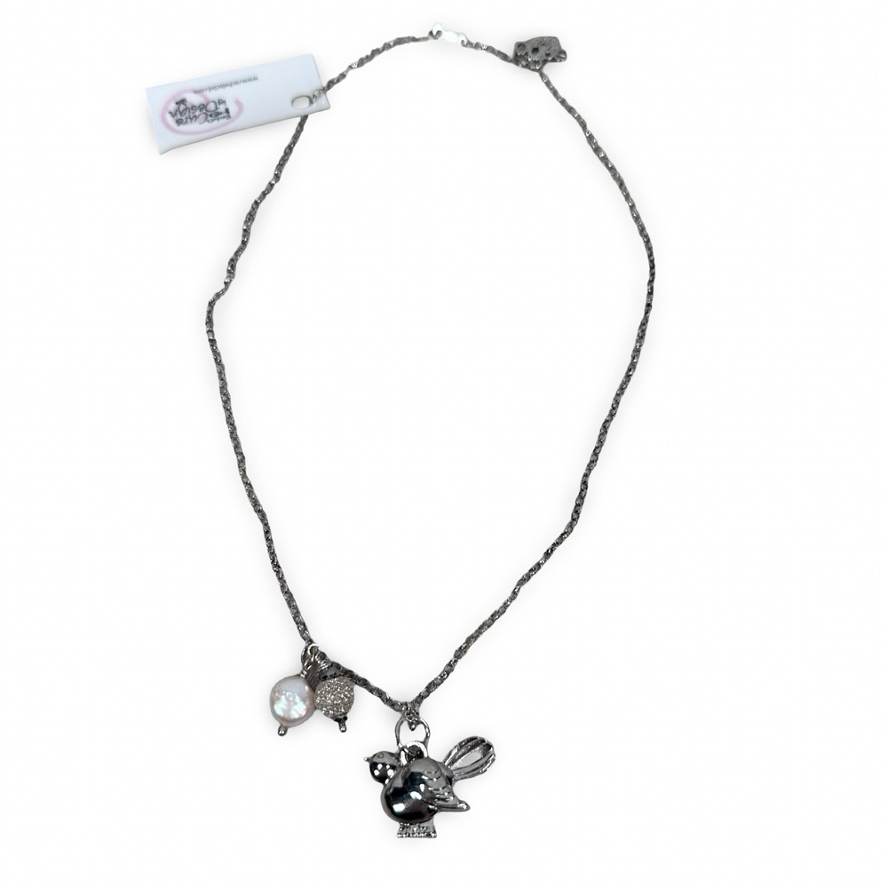 Rachel's Cure by Design Nemacolin Fatbird Sterling Silver Pearl Charm Necklace